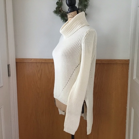 Anthropologie Moth High Low Hem Cowl Neck Knit Ivory Wool Blend Sweater - Picture 7 of 11